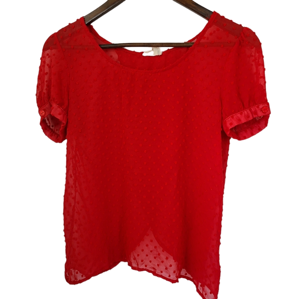Pins and Needles Textured Red Sheer Blouse Small
